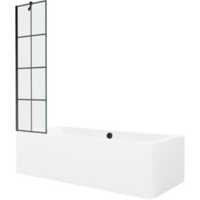 Wanna prostokątna Mexen Cube 180 x 80 cm z obudową i parawanem 1-skrzydłowym 50 cm czarny wzór 1 szt.