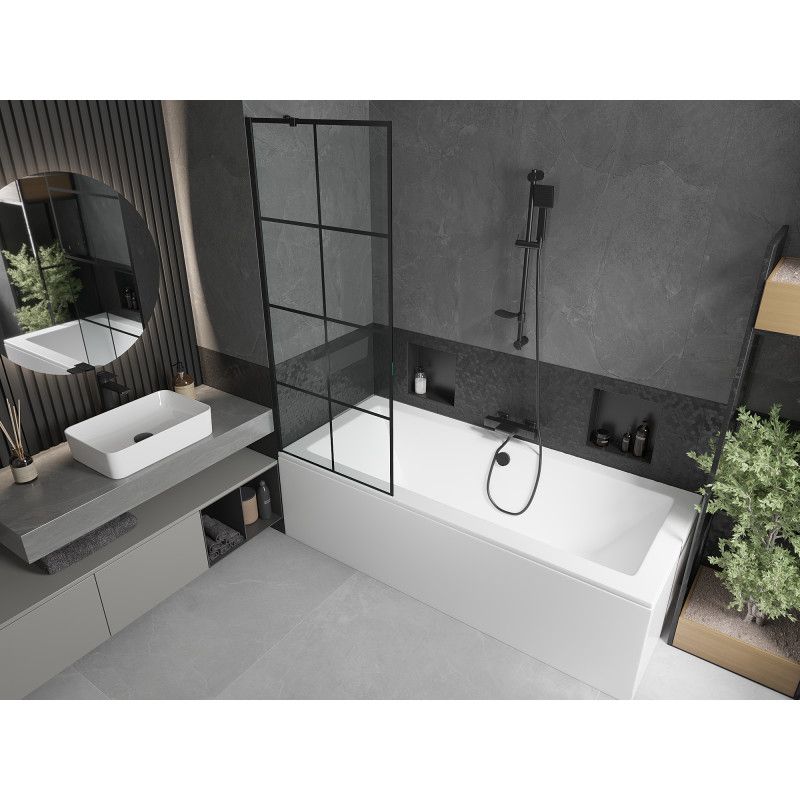 Wanna prostokątna Mexen Cube 180 x 80 cm z obudową i parawanem 1-skrzydłowym 70 cm czarny wzór  550518080X9507007077 1 szt.