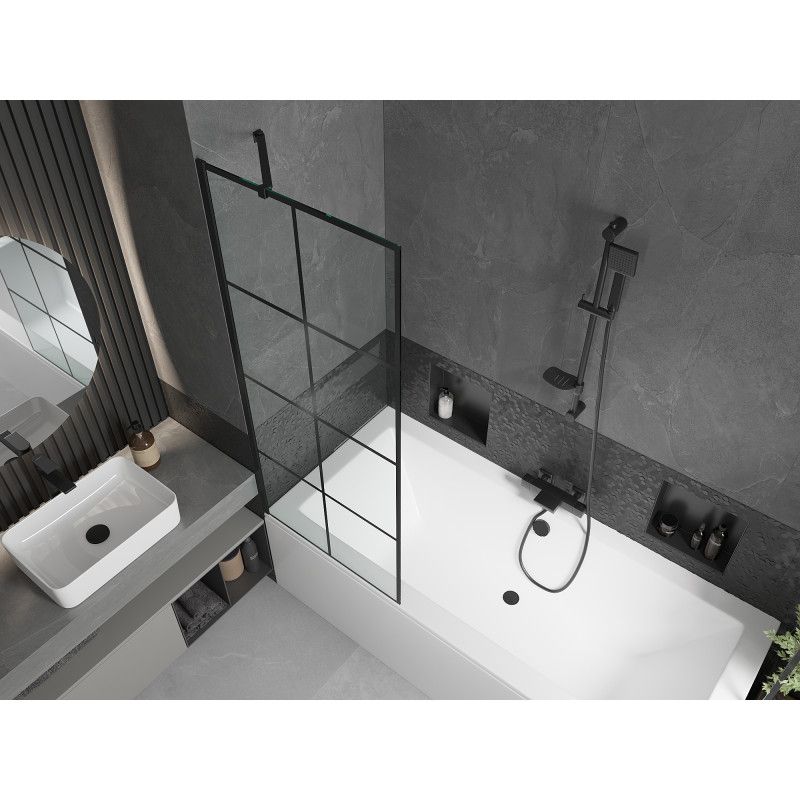 Wanna prostokątna Mexen Cube 180 x 80 cm z obudową i parawanem 1-skrzydłowym 70 cm czarny wzór  550518080X9507007077 1 szt.