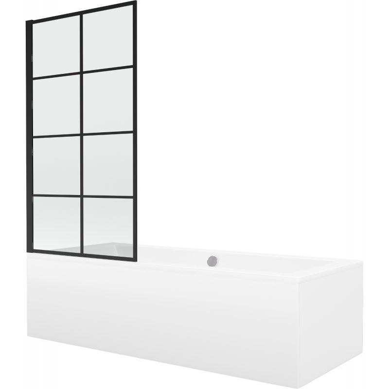 Wanna prostokątna Mexen Cube 180 x 80 cm z obudową i parawanem 1-skrzydłowym 70 cm czarny wzór fix 1 szt.