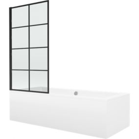 Wanna prostokątna Mexen Cube 180 x 80 cm z obudową i parawanem 1-skrzydłowym 70 cm czarny wzór fix 1 szt.