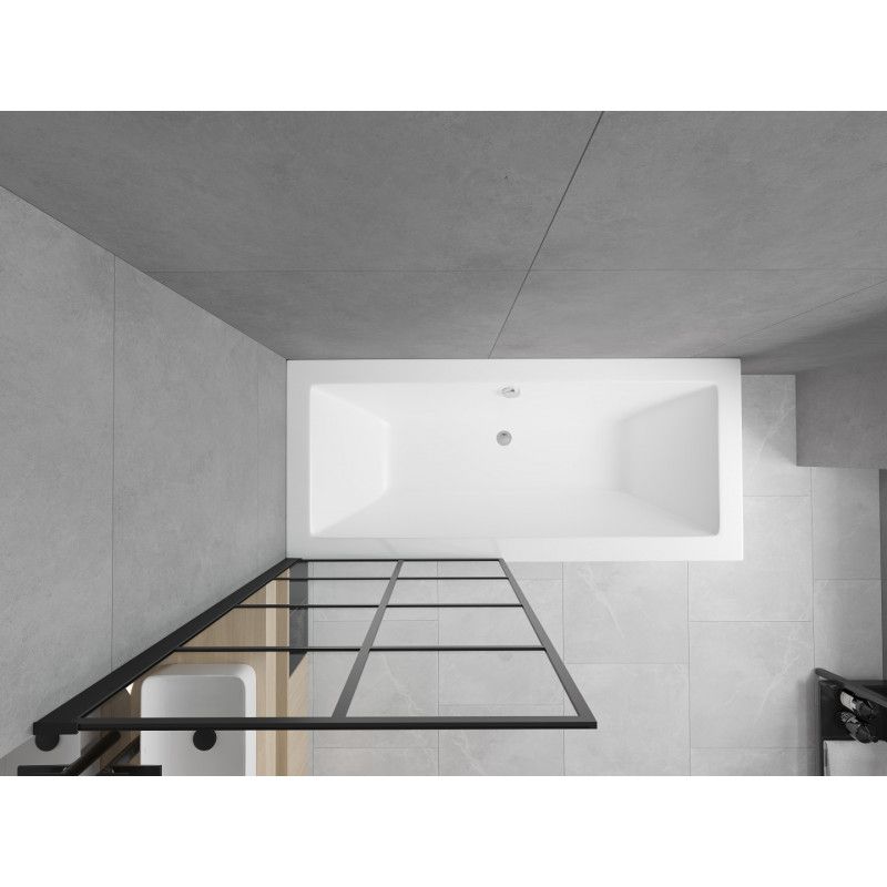 Wanna prostokątna Mexen Cube 180 x 80 cm z obudową i parawanem 1-skrzydłowym 70 cm czarny wzór fix 1 szt.
