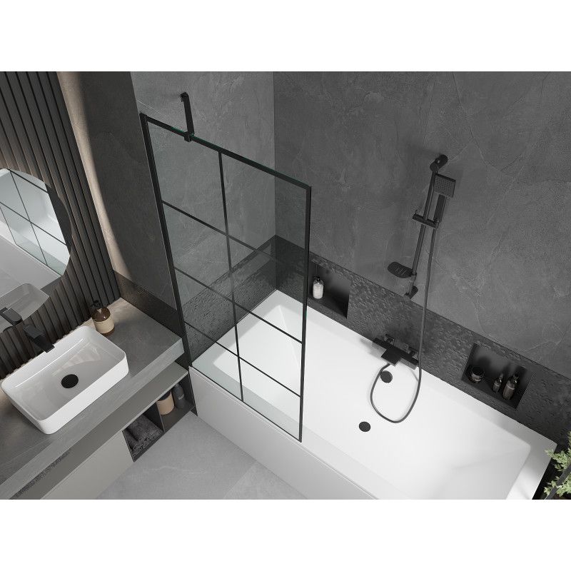 Wanna prostokątna Mexen Cube 180 x 80 cm z obudową i parawanem 1-skrzydłowym 80 cm czarny wzór  550518080X9508007077 1 szt.