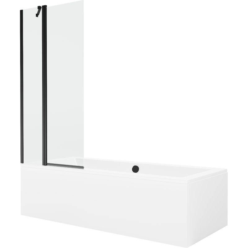 Wanna prostokątna Mexen Cube 180 x 80 cm z obudową i parawanem 1-skrzydłowym 80 cm transparent czarny 1 szt.
