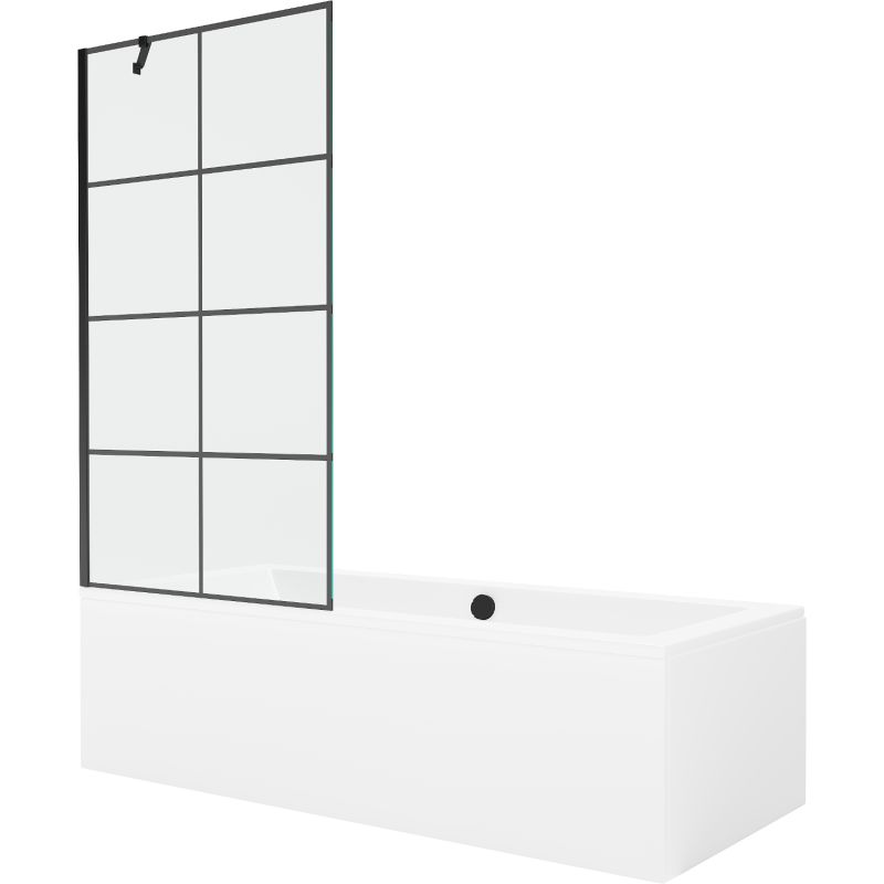 Wanna prostokątna Mexen Cube 180 x 80 cm z obudową i parawanem 1-skrzydłowym 90 cm czarny wzór 1 szt.