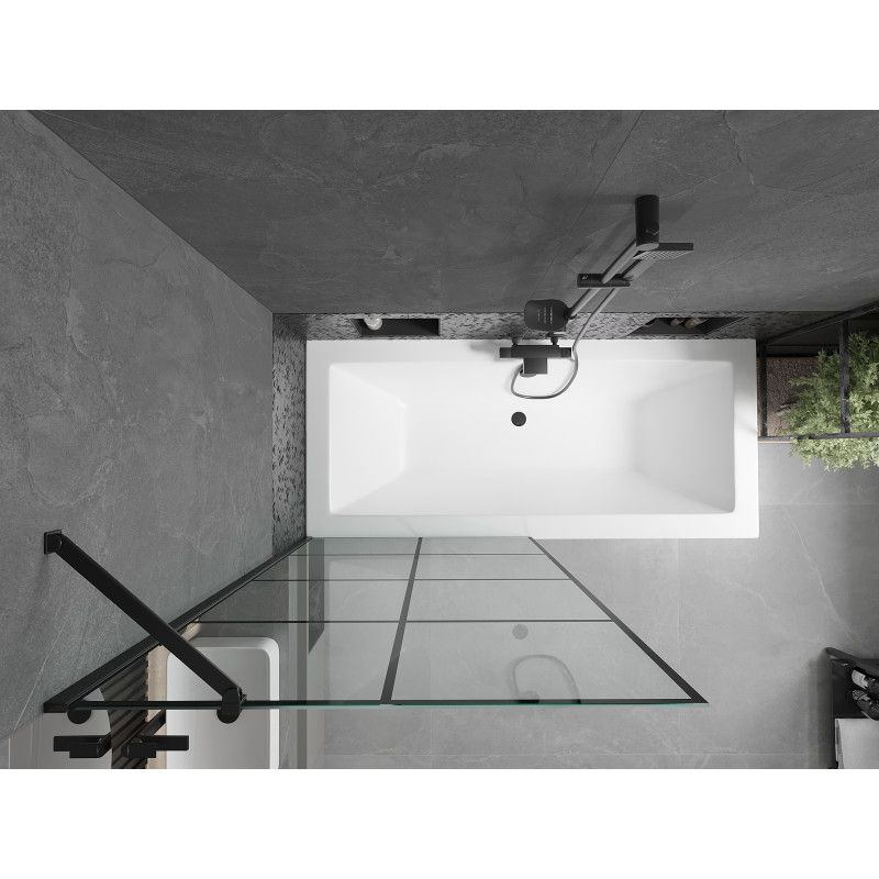 Wanna prostokątna Mexen Cube 180 x 80 cm z obudową i parawanem 1-skrzydłowym 90 cm czarny wzór 1 szt.