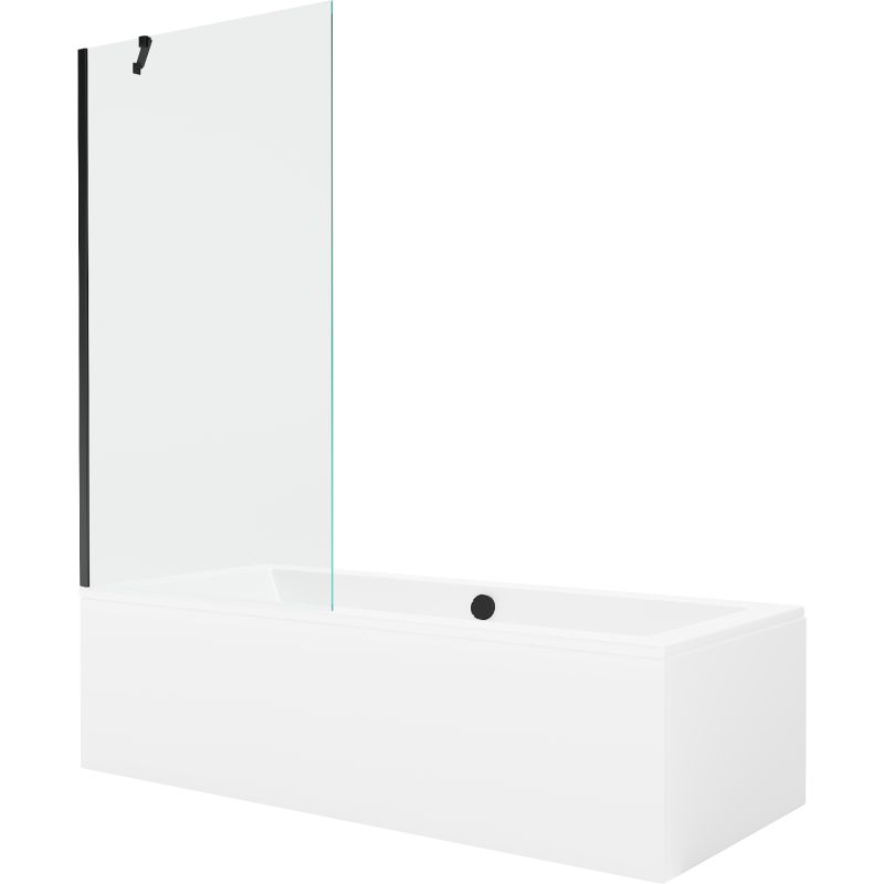 Wanna prostokątna Mexen Cube 180 x 80 cm z obudową i parawanem 1-skrzydłowym 90 cm transparent czarny 1 kpl.