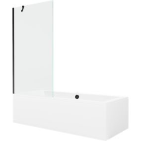 Wanna prostokątna Mexen Cube 180 x 80 cm z obudową i parawanem 1-skrzydłowym 90 cm transparent czarny 1 kpl.