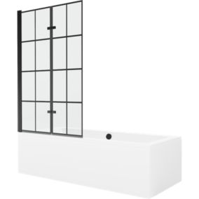 Wanna prostokątna Mexen Cube 180 x 80 cm z obudową i parawanem 2-skrzydłowym 100 cm czarny wzór 1 szt.