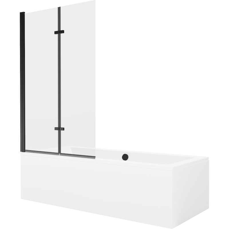 Wanna prostokątna Mexen Cube 180 x 80 cm z obudową i parawanem 2-skrzydłowym 100 cm transparent czarny 1 kpl.