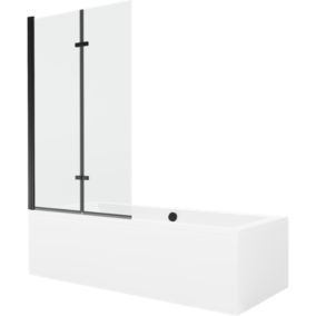 Wanna prostokątna Mexen Cube 180 x 80 cm z obudową i parawanem 2-skrzydłowym 100 cm transparent czarny 1 kpl.