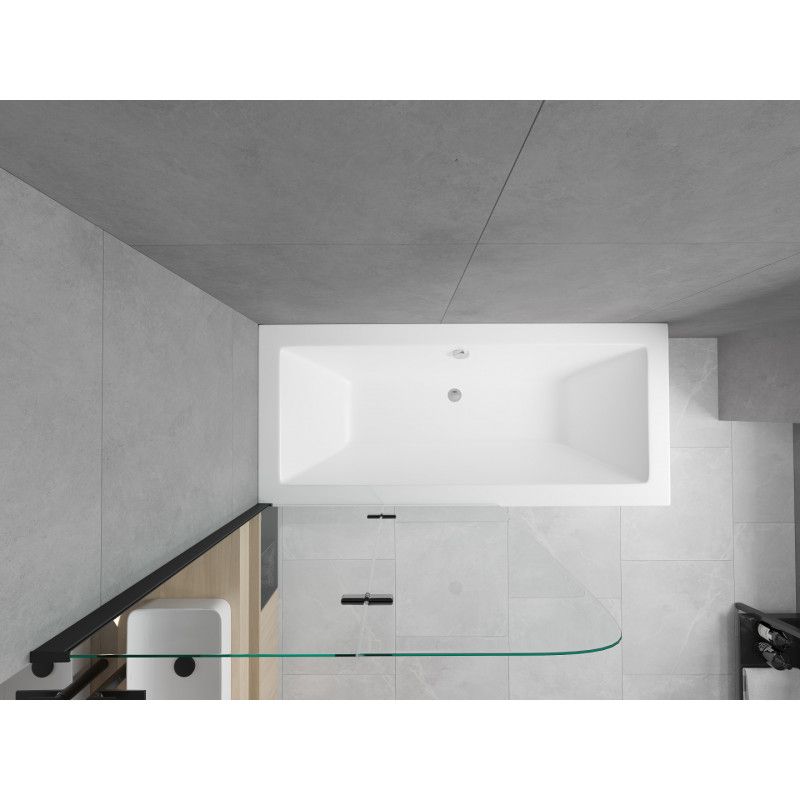 Wanna prostokątna Mexen Cube 180 x 80 cm z obudową i parawanem 2-skrzydłowym 100 cm transparent czarny 1 szt.