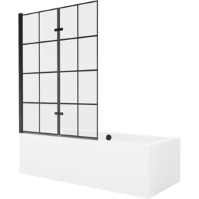 Wanna prostokątna Mexen Cube 180 x 80 cm z obudową i parawanem 2-skrzydłowym 120 cm czarny wzór 1 szt.