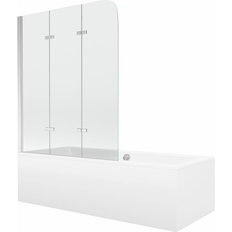 Wanna prostokątna Mexen Cube 180 x 80 cm z obudową i parawanem 3-skrzydłowym 120 cm transparent chrom 1 kpl.