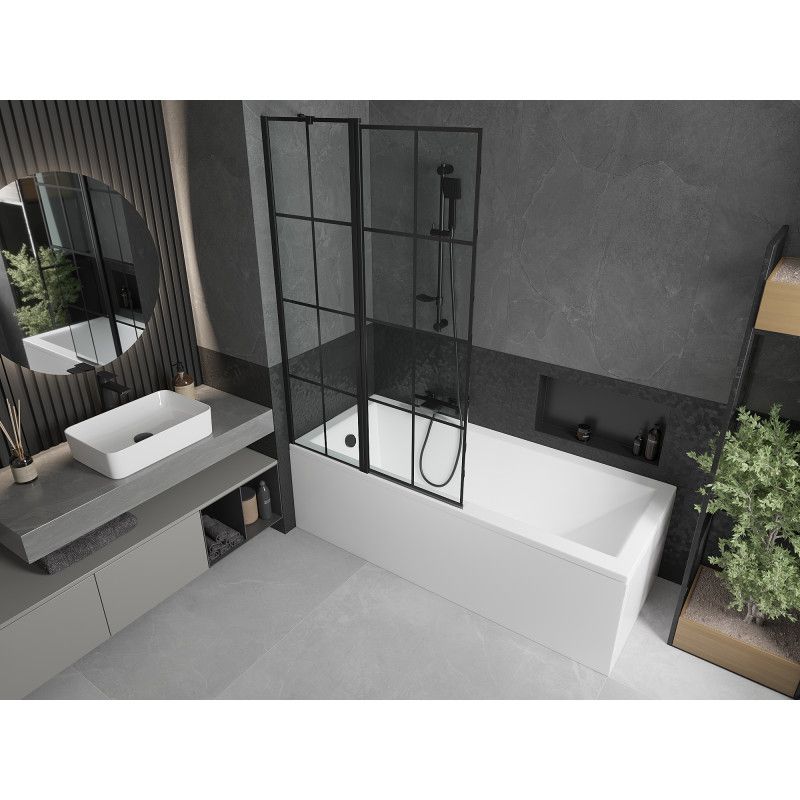 Wanna prostokątna Mexen Cubik 150 x 70 cm z obudową i parawanem 1-skrzydłowym 100 cm czarny wzór 1 szt.