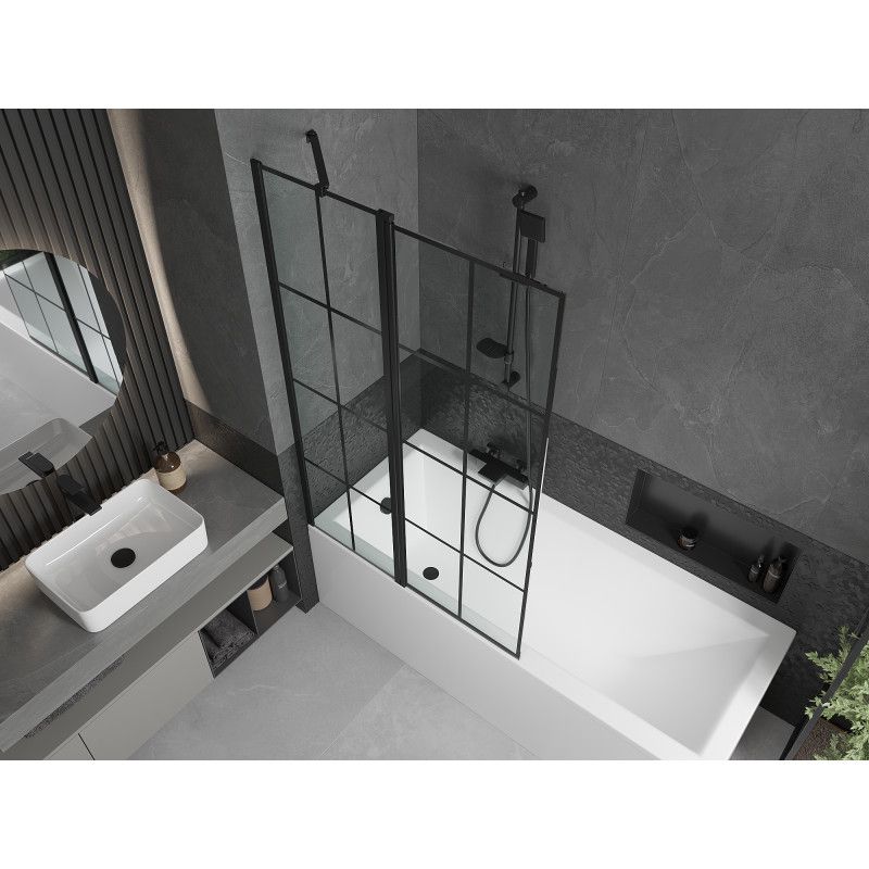 Wanna prostokątna Mexen Cubik 150 x 70 cm z obudową i parawanem 1-skrzydłowym 100 cm czarny wzór 1 szt.