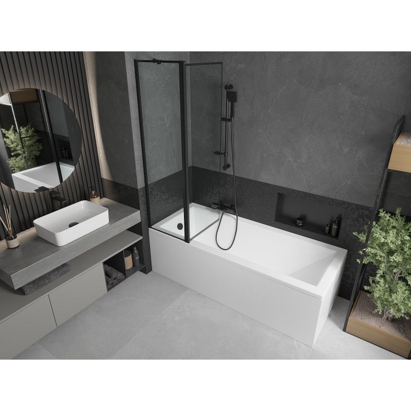 Wanna prostokątna Mexen Cubik 150 x 70 cm z obudową i parawanem 1-skrzydłowym 100 cm czarny wzór  550315070X9410117070 1 szt.
