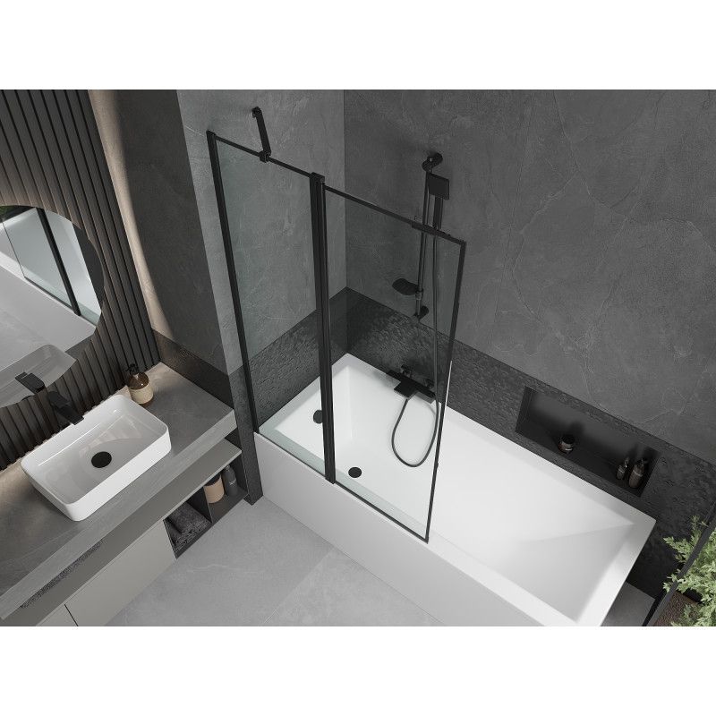 Wanna prostokątna Mexen Cubik 150 x 70 cm z obudową i parawanem 1-skrzydłowym 100 cm czarny wzór  550315070X9410117070 1 szt.