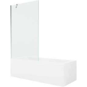 Wanna prostokątna Mexen Cubik 150 x 70 cm z obudową i parawanem 1-skrzydłowym 100 cm transparent chrom 1 kpl.