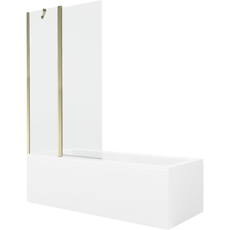 Wanna prostokątna Mexen Cubik 150 x 70 cm z obudową i parawanem 1-skrzydłowym 100 cm transparent złoty 1 kpl.