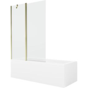 Wanna prostokątna Mexen Cubik 150 x 70 cm z obudową i parawanem 1-skrzydłowym 120 cm transparent złoty 1 kpl.
