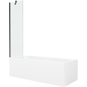 Wanna prostokątna Mexen Cubik 150 x 70 cm z obudową i parawanem 1-skrzydłowym 50 cm transparent czarny 1 kpl.