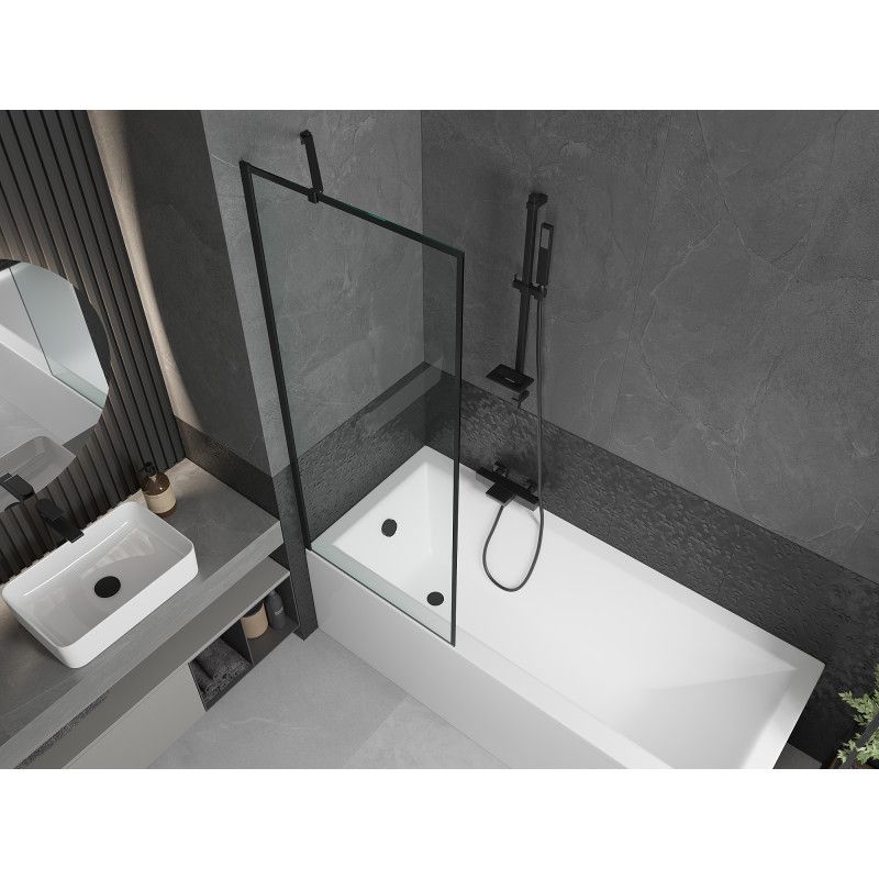 Wanna prostokątna Mexen Cubik 150 x 70 cm z obudową i parawanem 1-skrzydłowym 70 cm czarny wzór  550315070X9507007070 1 szt.