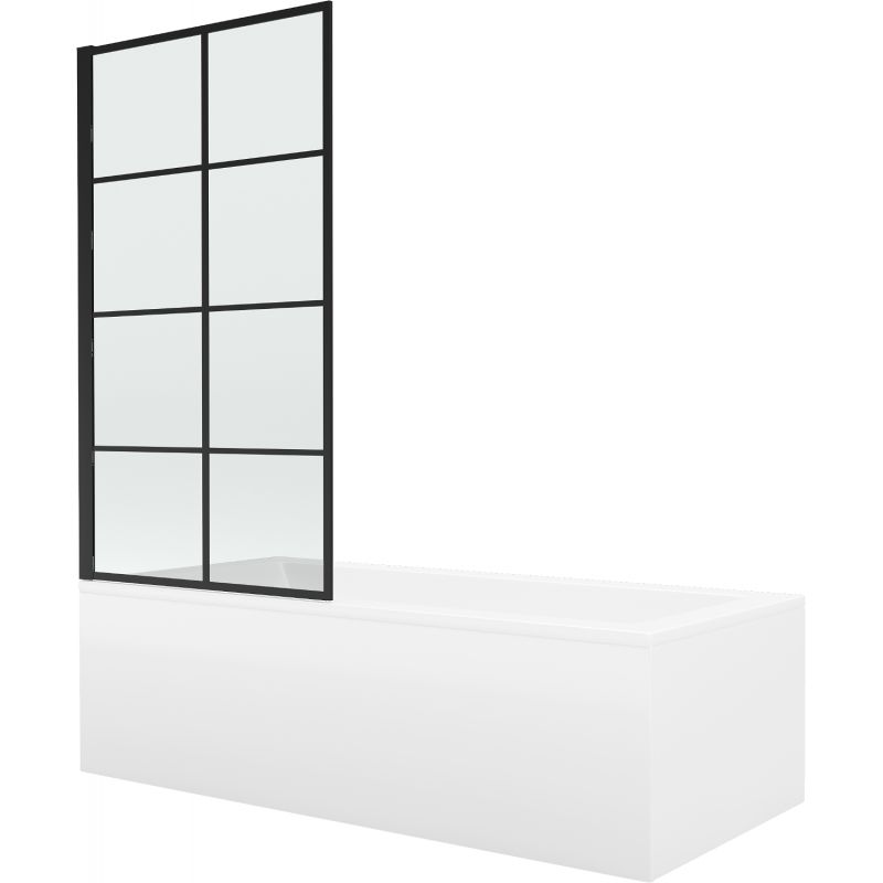 Wanna prostokątna Mexen Cubik 150 x 70 cm z obudową i parawanem 1-skrzydłowym 70 cm czarny wzór fix 1 szt.