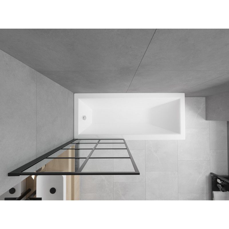Wanna prostokątna Mexen Cubik 150 x 70 cm z obudową i parawanem 1-skrzydłowym 70 cm czarny wzór fix 1 szt.