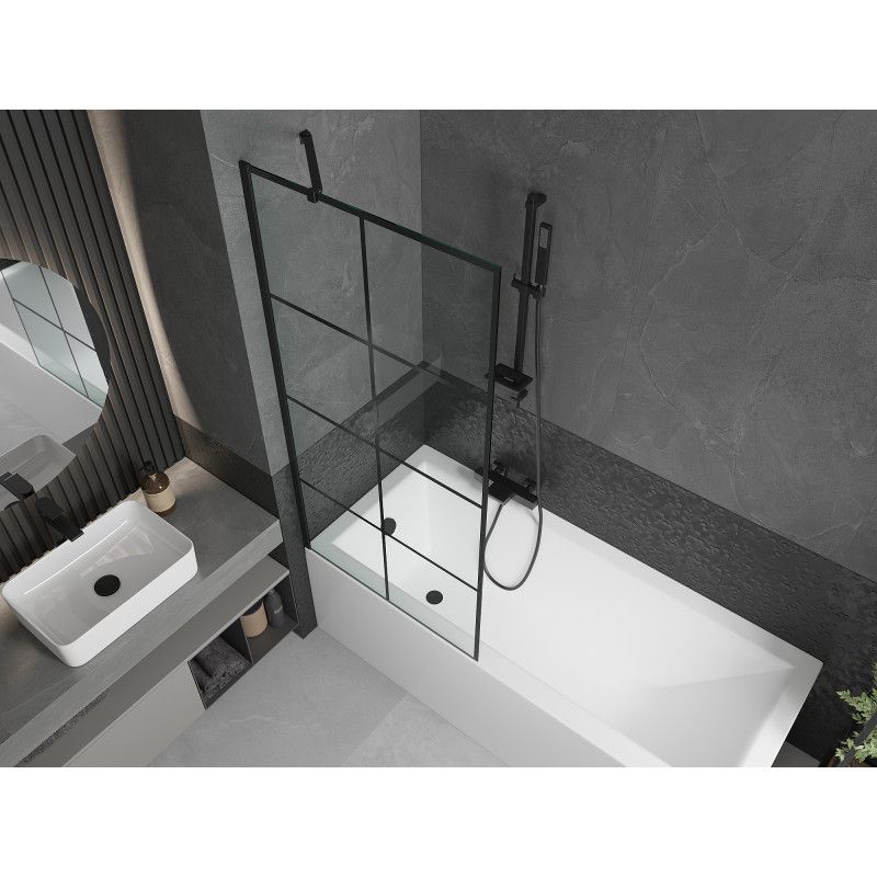 Wanna prostokątna Mexen Cubik 150 x 70 cm z obudową i parawanem 1-skrzydłowym 80 cm czarny wzór  550315070X9508007077 1 szt.