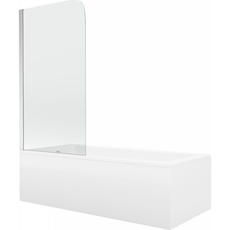 Wanna prostokątna Mexen Cubik 150 x 70 cm z obudową i parawanem 1-skrzydłowym 80 cm transparent chrom 1 szt.