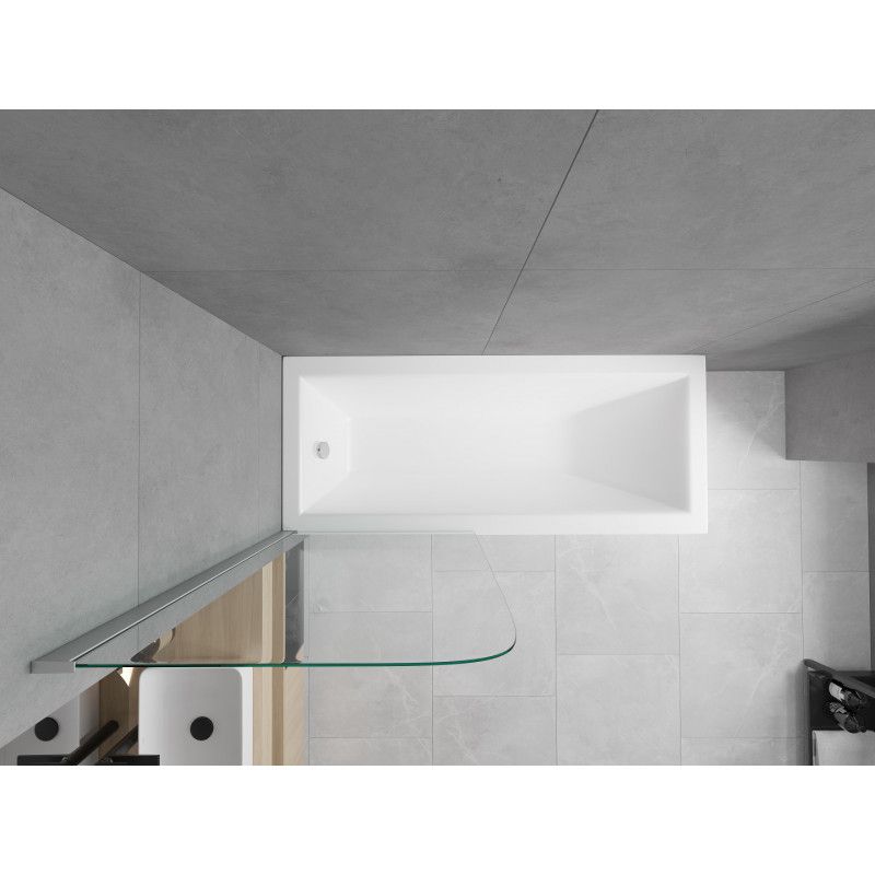 Wanna prostokątna Mexen Cubik 150 x 70 cm z obudową i parawanem 1-skrzydłowym 80 cm transparent chrom 1 szt.