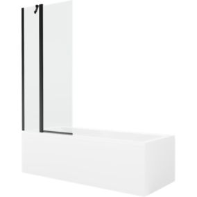 Wanna prostokątna Mexen Cubik 150 x 70 cm z obudową i parawanem 1-skrzydłowym 80 cm transparent czarny 1 szt.