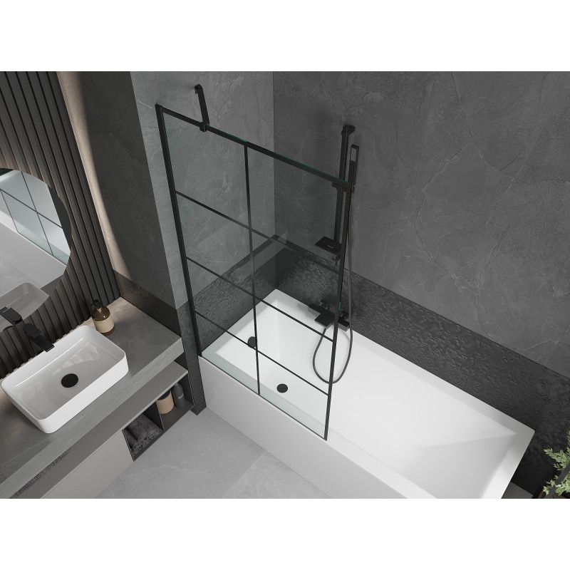 Wanna prostokątna Mexen Cubik 150 x 70 cm z obudową i parawanem 1-skrzydłowym 90 cm czarny wzór 1 szt.