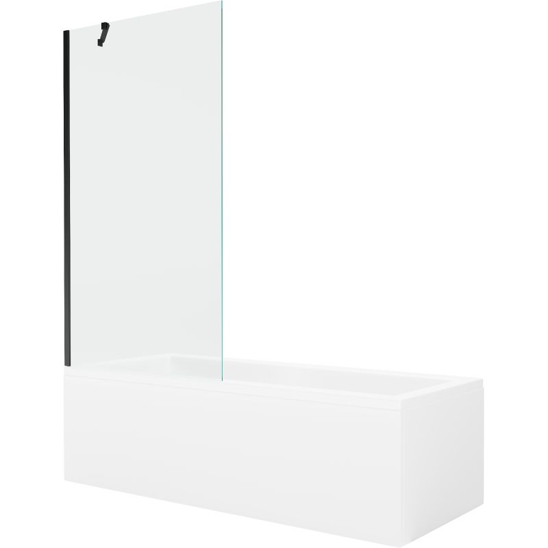 Wanna prostokątna Mexen Cubik 150 x 70 cm z obudową i parawanem 1-skrzydłowym 90 cm transparent czarny 1 kpl.