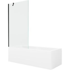 Wanna prostokątna Mexen Cubik 150 x 70 cm z obudową i parawanem 1-skrzydłowym 90 cm transparent czarny 1 kpl.