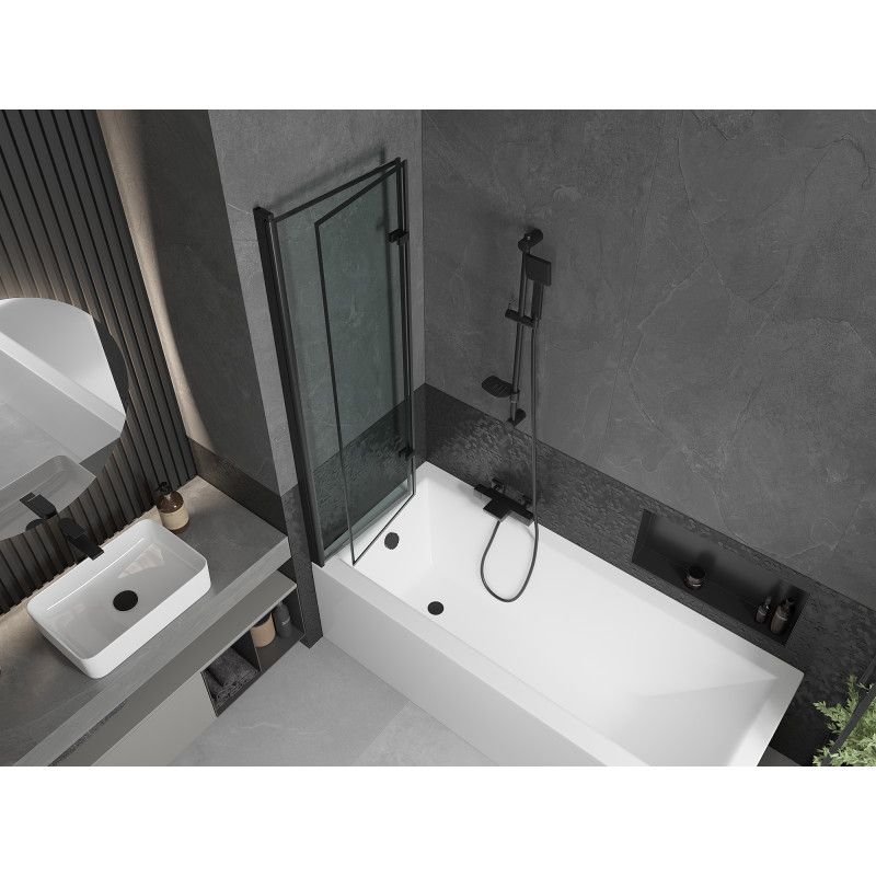 Wanna prostokątna Mexen Cubik 150 x 70 cm z obudową i parawanem 2-skrzydłowym 100 cm czarny wzór  550315070X9210027070 1 szt.