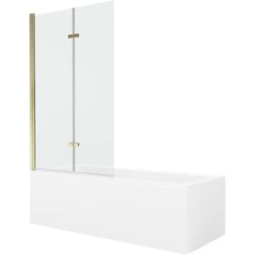 Wanna prostokątna Mexen Cubik 150 x 70 cm z obudową i parawanem 2-skrzydłowym 100 cm transparent złoty 1 kpl.