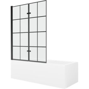 Wanna prostokątna Mexen Cubik 150 x 70 cm z obudową i parawanem 2-skrzydłowym 120 cm czarny wzór 1 szt.