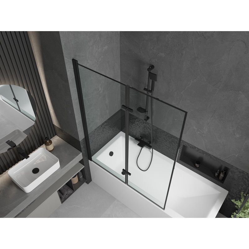Wanna prostokątna Mexen Cubik 150 x 70 cm z obudową i parawanem 2-skrzydłowym 120 cm czarny wzór  550315070X9212027070 1 szt.
