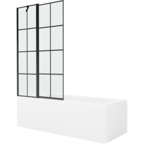 Wanna prostokątna Mexen Cubik 160 x 70 cm z obudową i parawanem 1-skrzydłowym 100 cm czarny wzór 1 szt.