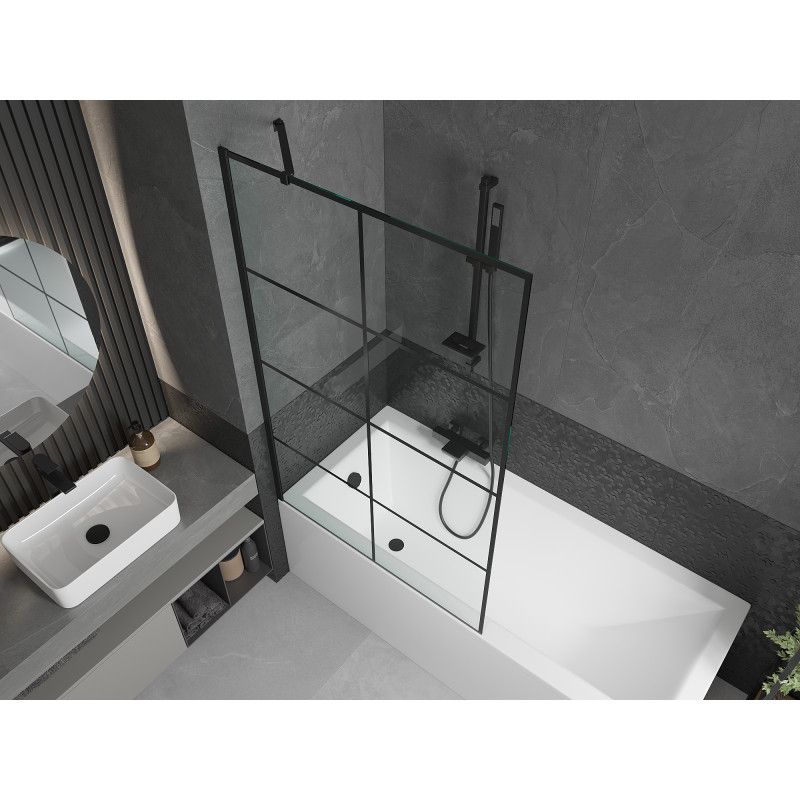 Wanna prostokątna Mexen Cubik 160 x 70 cm z obudową i parawanem 1-skrzydłowym 100 cm czarny wzór  550316070X9510007077 1 szt.