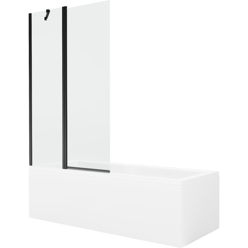 Wanna prostokątna Mexen Cubik 160 x 70 cm z obudową i parawanem 1-skrzydłowym 100 cm transparent czarny 1 szt.
