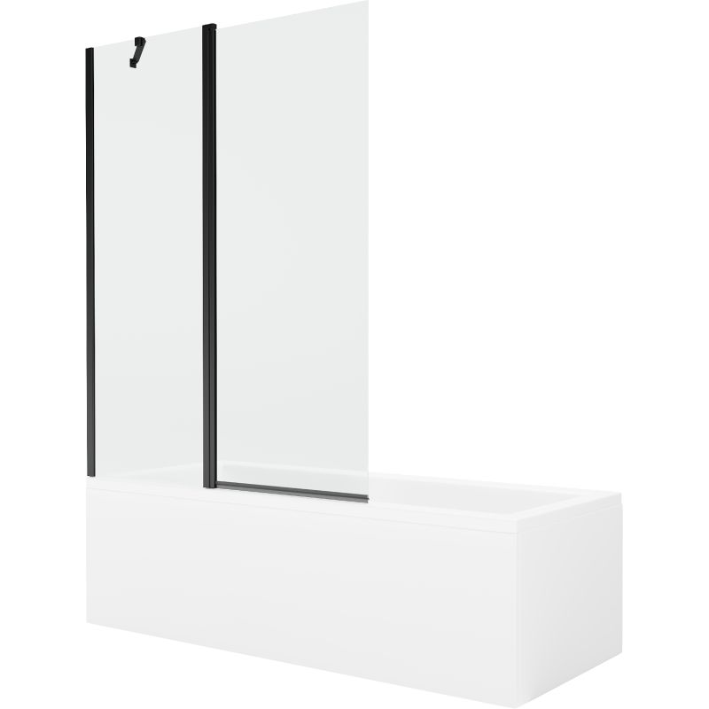 Wanna prostokątna Mexen Cubik 160 x 70 cm z obudową i parawanem 1-skrzydłowym 120 cm transparent czarny 1 kpl.