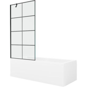 Wanna prostokątna Mexen Cubik 160 x 70 cm z obudową i parawanem 1-skrzydłowym 90 cm czarny wzór 1 szt.