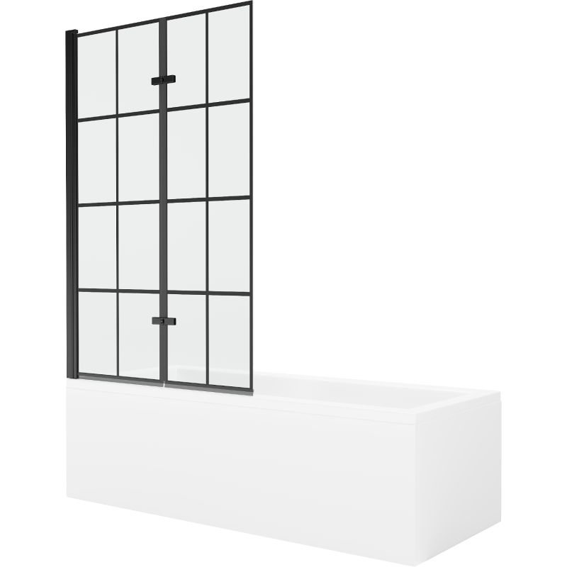 Wanna prostokątna Mexen Cubik 160 x 70 cm z obudową i parawanem 2-skrzydłowym 100 cm czarny wzór 1 szt.