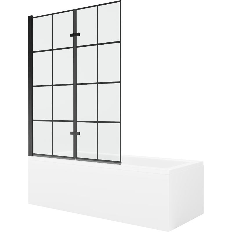Wanna prostokątna Mexen Cubik 160 x 70 cm z obudową i parawanem 2-skrzydłowym 120 cm czarny wzór 1 szt.