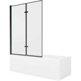 Wanna prostokątna Mexen Cubik 160 x 70 cm z obudową i parawanem 2-skrzydłowym 120 cm czarny wzór  550316070X9212027070 1 szt.