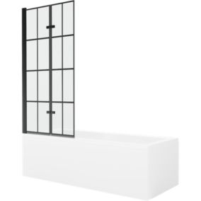 Wanna prostokątna Mexen Cubik 160 x 70 cm z obudową i parawanem 2-skrzydłowym 80 cm czarny wzór 1 kpl.