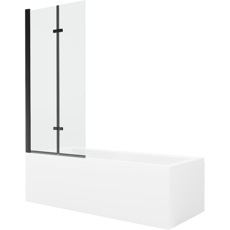Wanna prostokątna Mexen Cubik 160 x 70 cm z obudową i parawanem 2-skrzydłowym 80 cm transparent czarny 1 kpl.